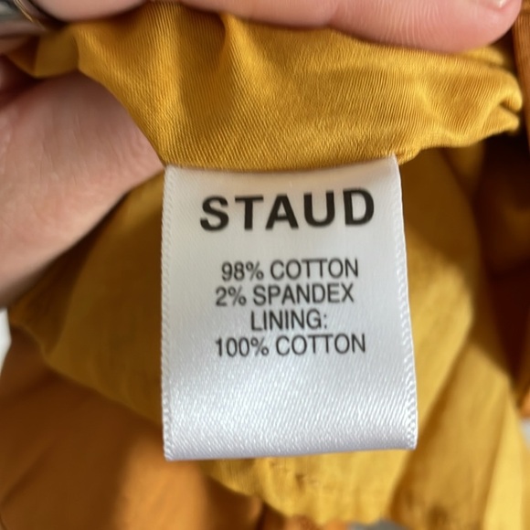 Staud Elio‎ Mini Dress Women’s Size 12 Off Shoulder Coquette Cotton Honey Yellow - Picture 11 of 12
